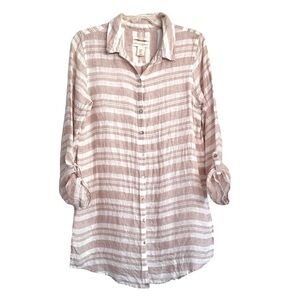 Cynthia Rowley Size Medium Cream/White Stripe 100% Linen Button Down Tunic